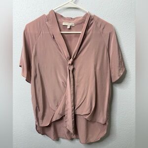 Lavender Brown Silk Short Sleeve Blouse Size Small